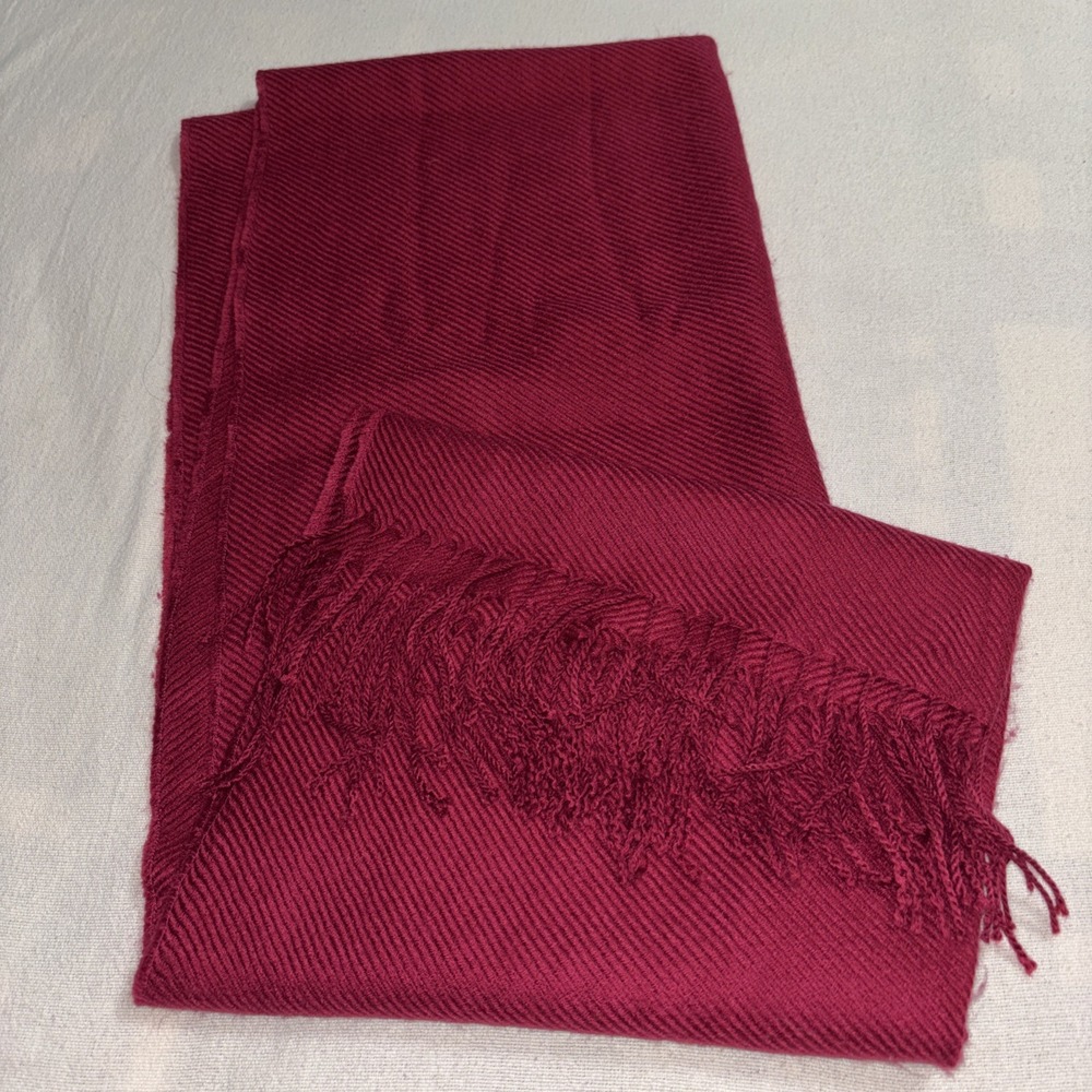 Zazie Burgundy Rectangle Scarf Shaw Fringed 72"x‎ 24"